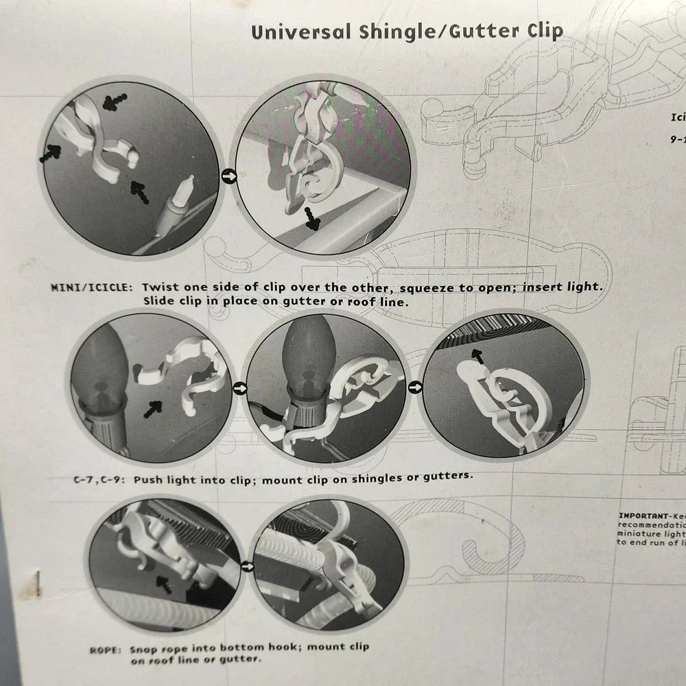 104 CT Universal Shingle Gutter Clip Holiday Mini Rope C7 C9 Light String Hanger